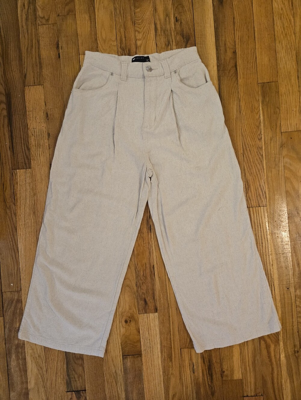 ASOS Linen Cream Beige High Waisted Wide Leg Capri Cropped Pants Trousers Small